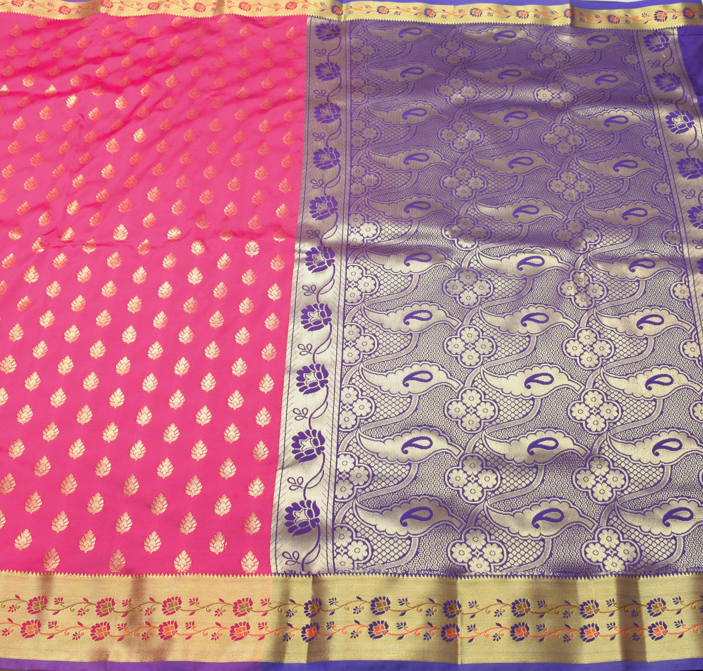 Pink Blue Banarasi Sari Art Silk Zari Woven Leaf Motifs Saree with Blouse Fabric