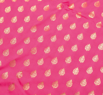 Pink Blue Banarasi Sari Art Silk Zari Woven Leaf Motifs Saree with Blouse Fabric