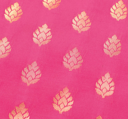 Pink Blue Banarasi Sari Art Silk Zari Woven Leaf Motifs Saree with Blouse Fabric