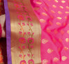Pink Blue Banarasi Sari Art Silk Zari Woven Leaf Motifs Saree with Blouse Fabric
