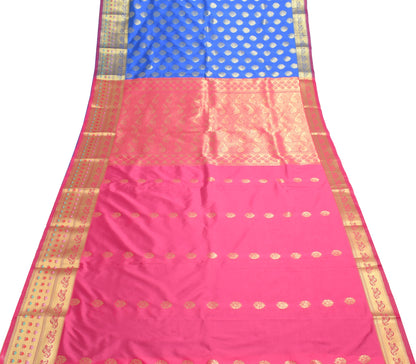 Royal Blue Banarasi Sari Art Silk Zari Woven Floral Border Saree Blouse Fabric