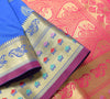 Royal Blue Banarasi Sari Art Silk Zari Woven Floral Border Saree Blouse Fabric