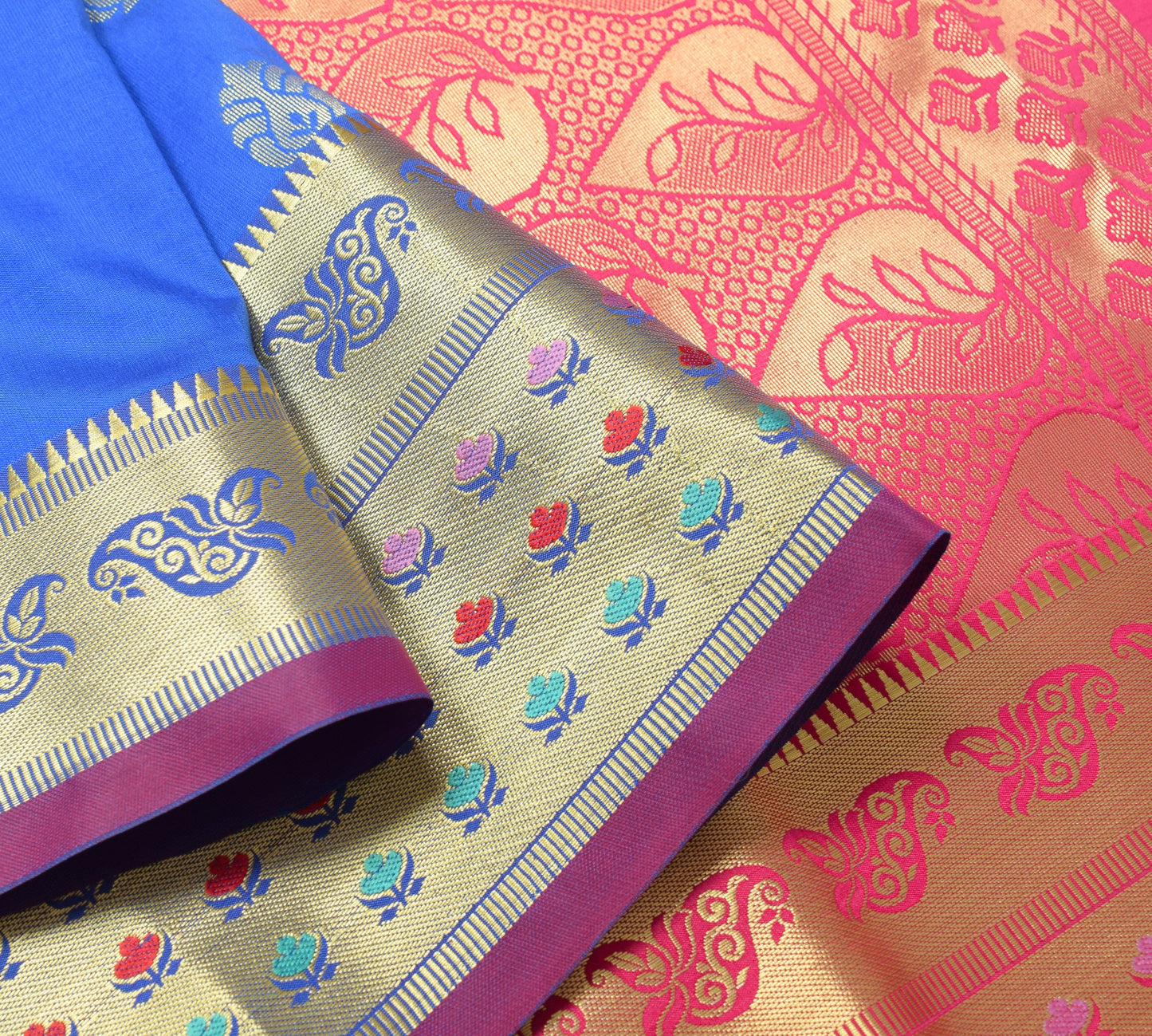 Royal Blue Banarasi Sari Art Silk Zari Woven Floral Border Saree Blouse Fabric