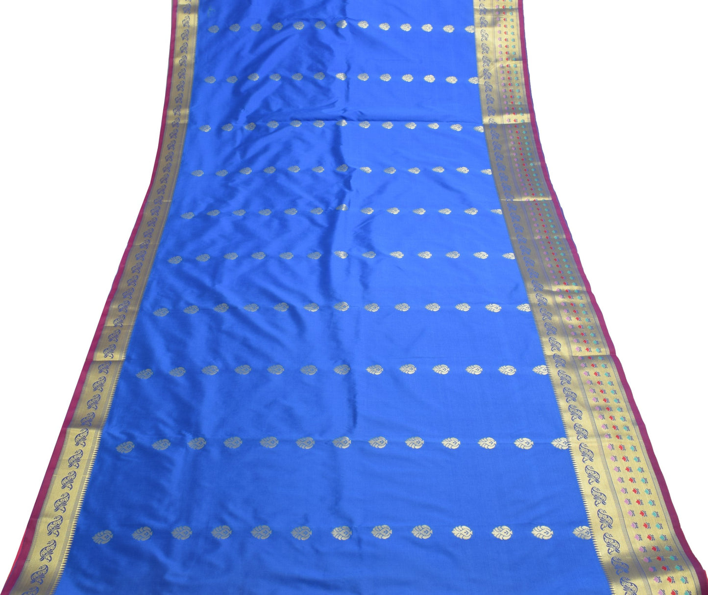 Royal Blue Banarasi Sari Art Silk Zari Woven Floral Border Saree Blouse Fabric