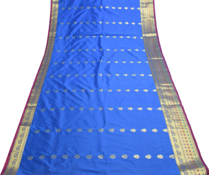 Royal Blue Banarasi Sari Art Silk Zari Woven Floral Border Saree Blouse Fabric