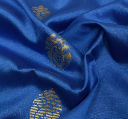 Royal Blue Banarasi Sari Art Silk Zari Woven Floral Border Saree Blouse Fabric