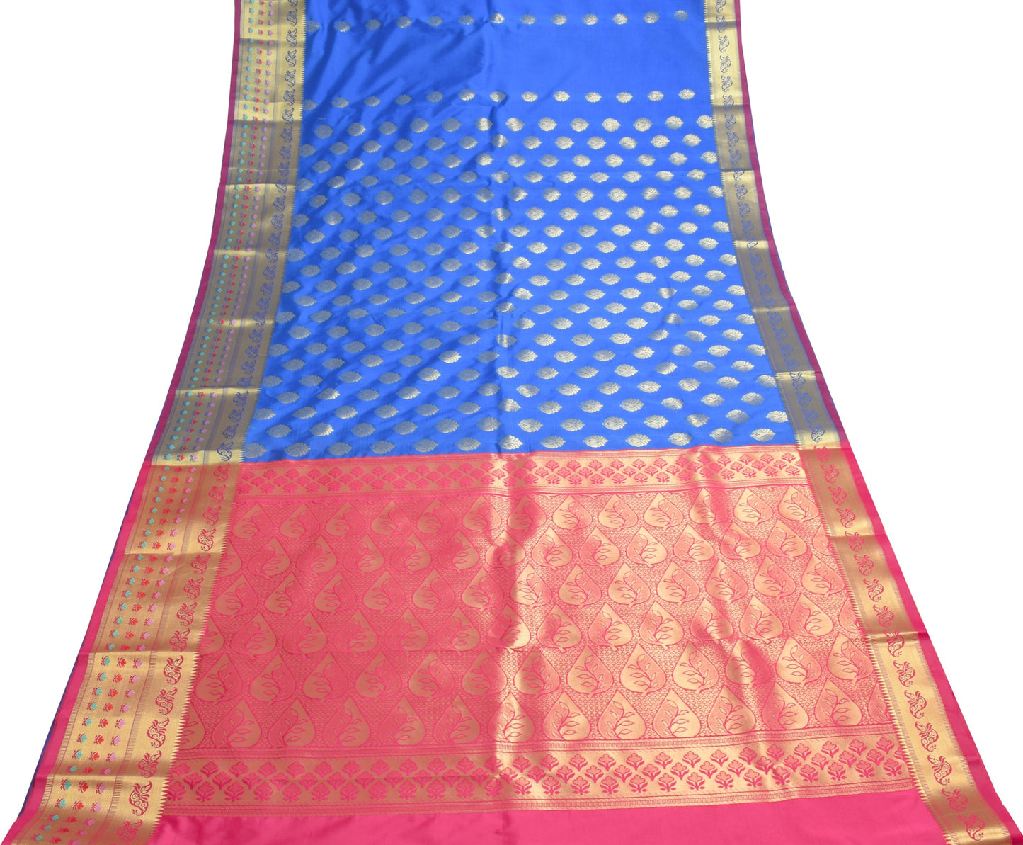 Royal Blue Banarasi Sari Art Silk Zari Woven Floral Border Saree Blouse Fabric