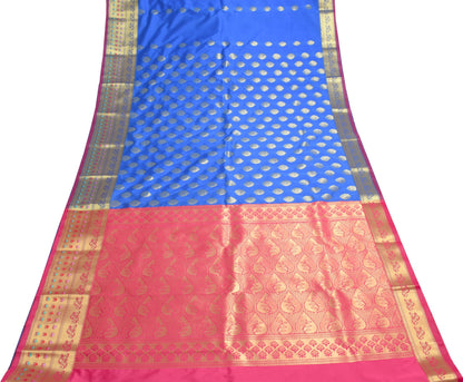 Royal Blue Banarasi Sari Art Silk Zari Woven Floral Border Saree Blouse Fabric