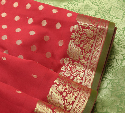 Indian Maroon Green Sari Banarasi Art Silk Saree with Blouse Gold Zari Weaving