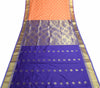 Indian Peachy Orange Sari Banarasi Art Silk Saree with Blouse Gold Zari Weaving