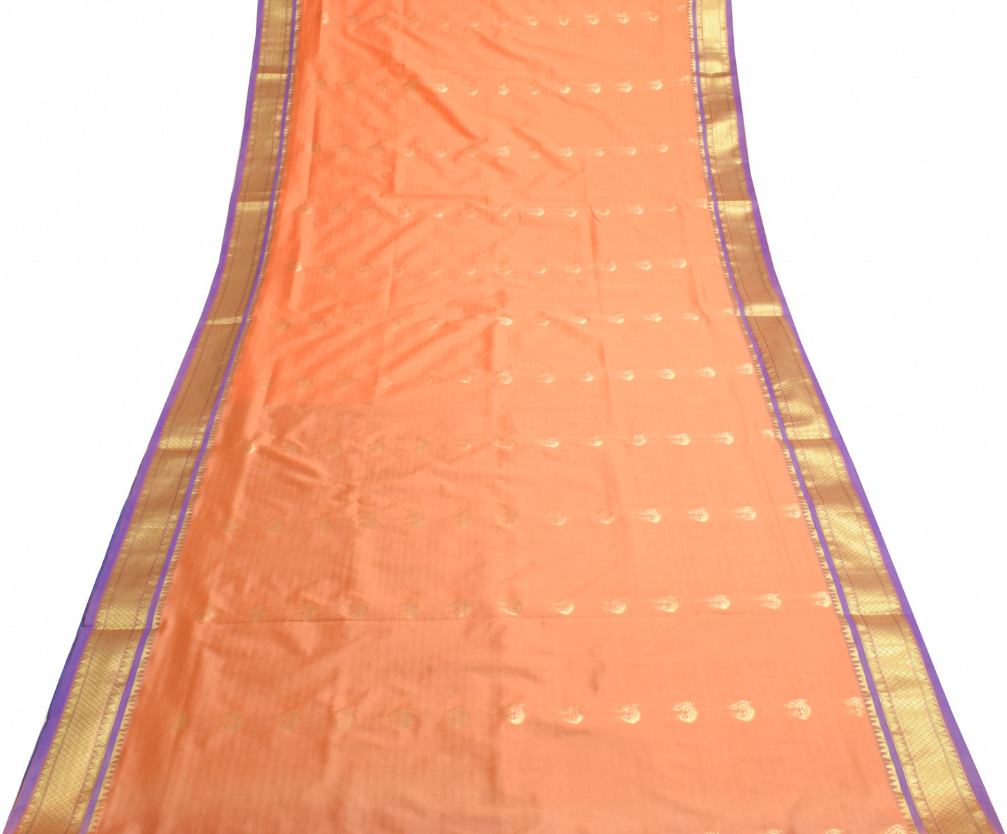 Indian Peachy Orange Sari Banarasi Art Silk Saree with Blouse Gold Zari Weaving