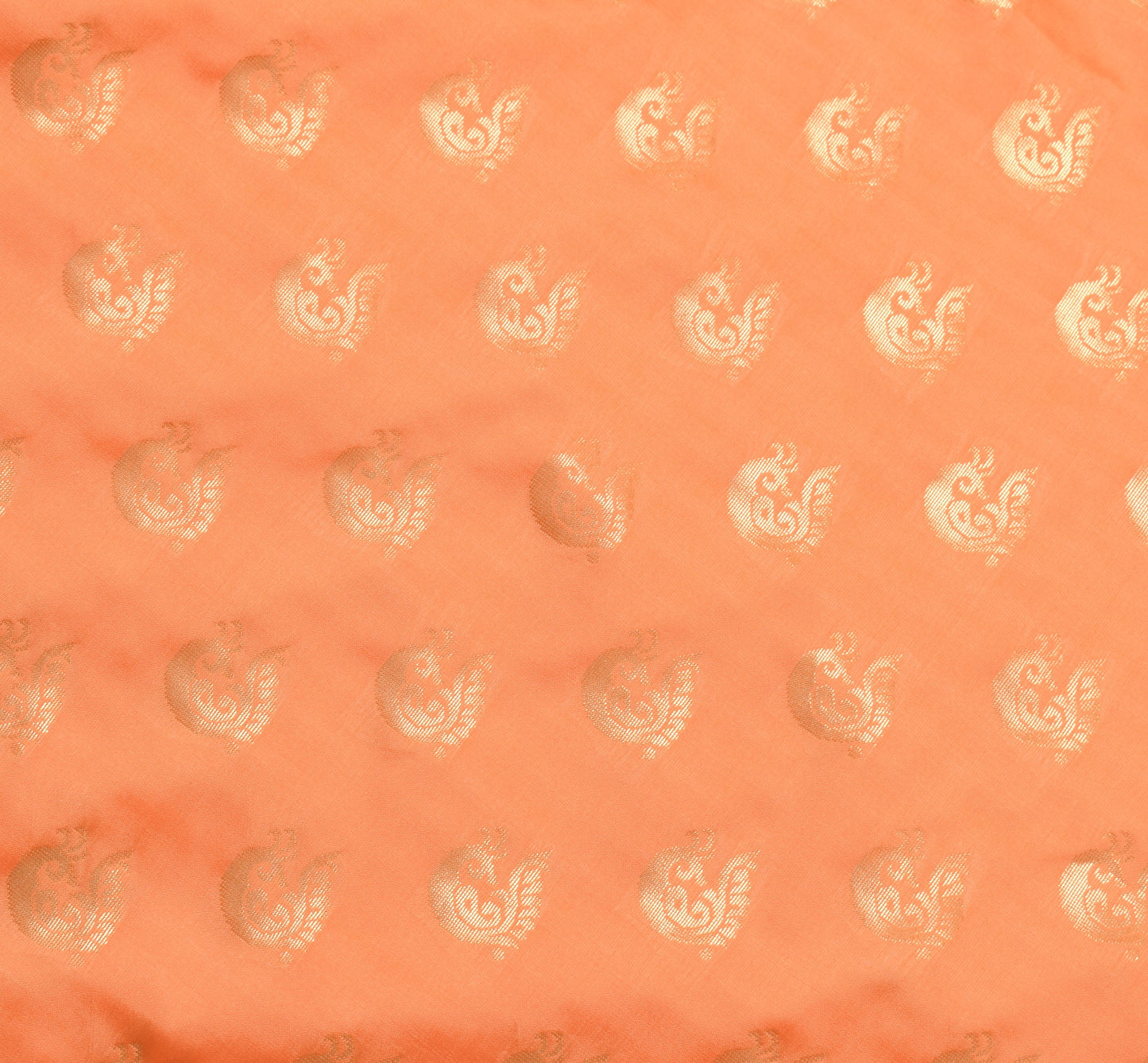 Indian Peachy Orange Sari Banarasi Art Silk Saree with Blouse Gold Zari Weaving