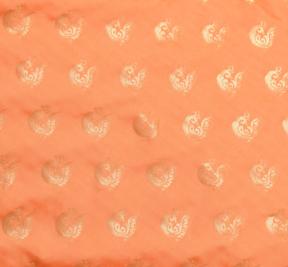 Indian Peachy Orange Sari Banarasi Art Silk Saree with Blouse Gold Zari Weaving