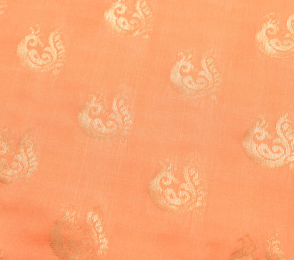 Indian Peachy Orange Sari Banarasi Art Silk Saree with Blouse Gold Zari Weaving