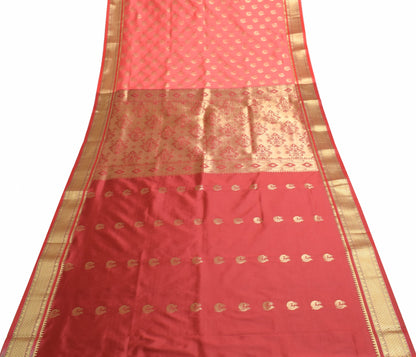 Indian Peach Maroon Sari Banarasi Art Silk Saree with Blouse Gold Zari Weaving