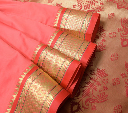 Indian Peach Maroon Sari Banarasi Art Silk Saree with Blouse Gold Zari Weaving