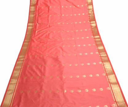 Indian Peach Maroon Sari Banarasi Art Silk Saree with Blouse Gold Zari Weaving