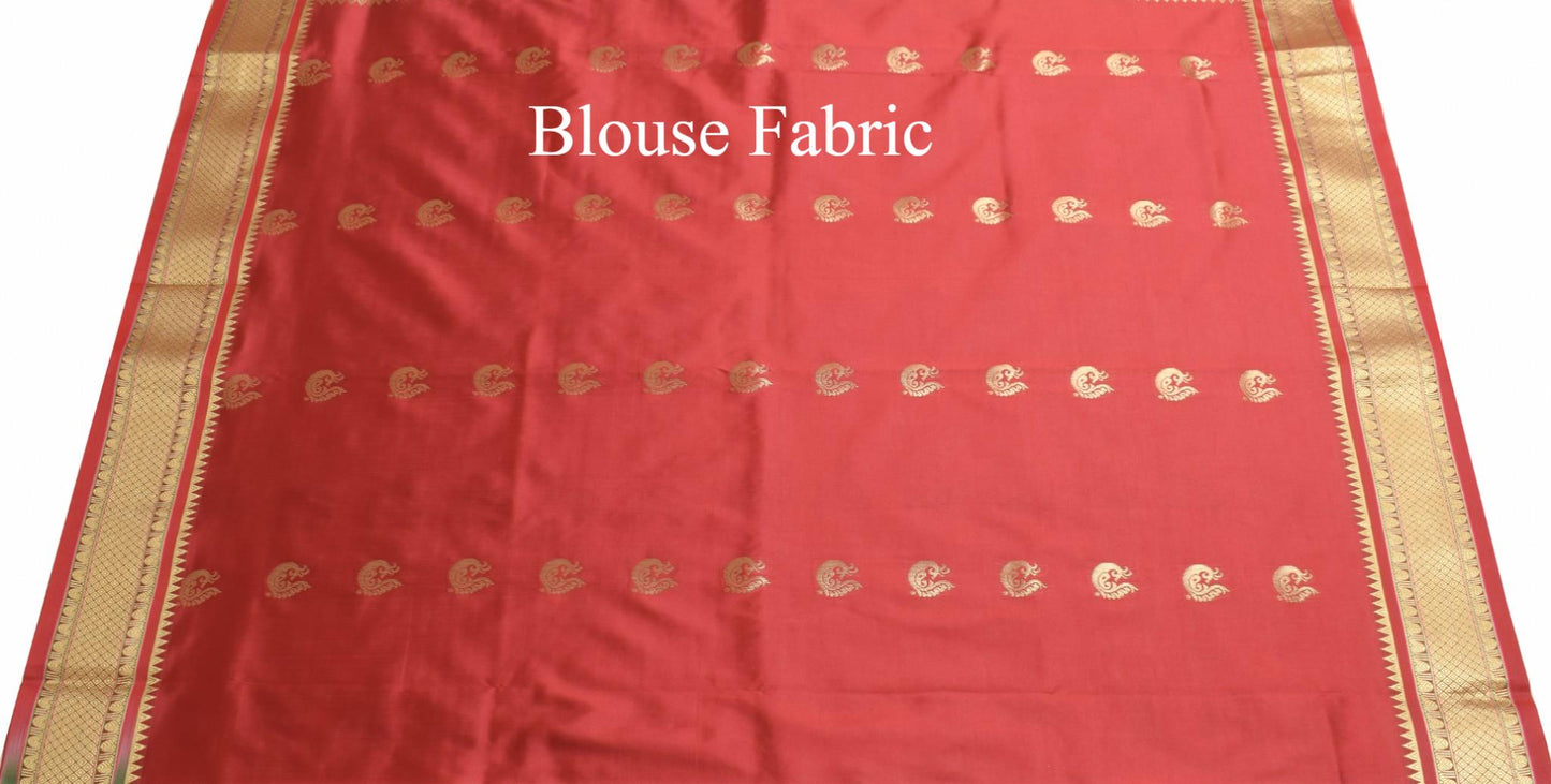 Indian Peach Maroon Sari Banarasi Art Silk Saree with Blouse Gold Zari Weaving