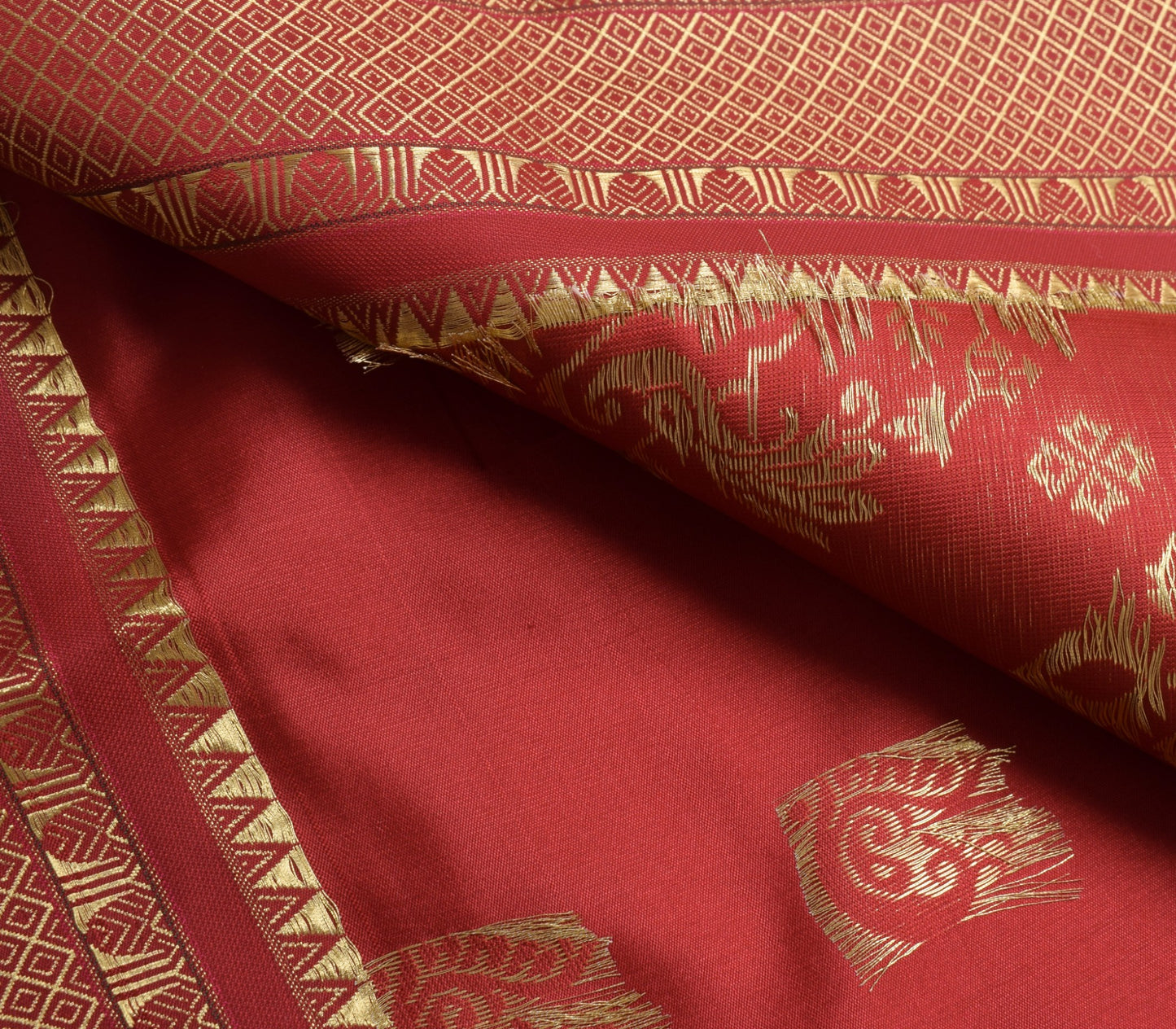 Indian Peach Maroon Sari Banarasi Art Silk Saree with Blouse Gold Zari Weaving