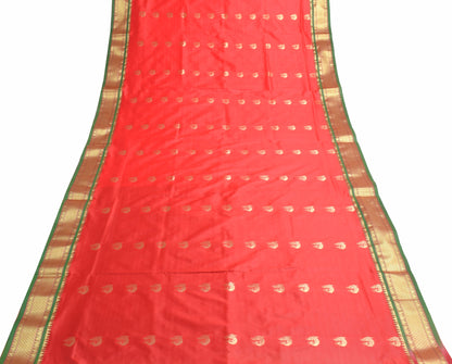 Indian Red & Green Sari Banarasi Art Silk Saree with Blouse Gold Zari Weaving