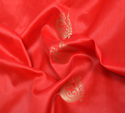 Indian Red & Green Sari Banarasi Art Silk Saree with Blouse Gold Zari Weaving