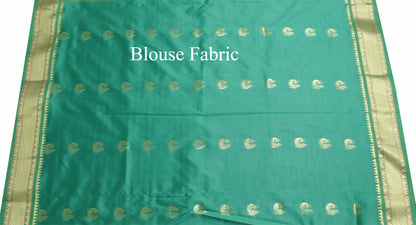 Indian Red & Green Sari Banarasi Art Silk Saree with Blouse Gold Zari Weaving