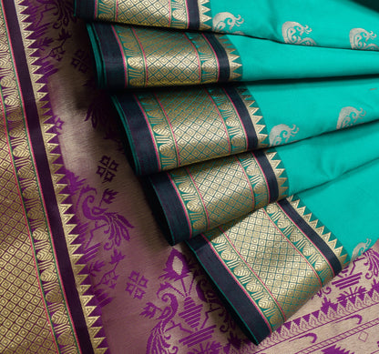 Indian Teal Green Sari Banarasi Art Silk Saree with Blouse Gold Zari Weaving