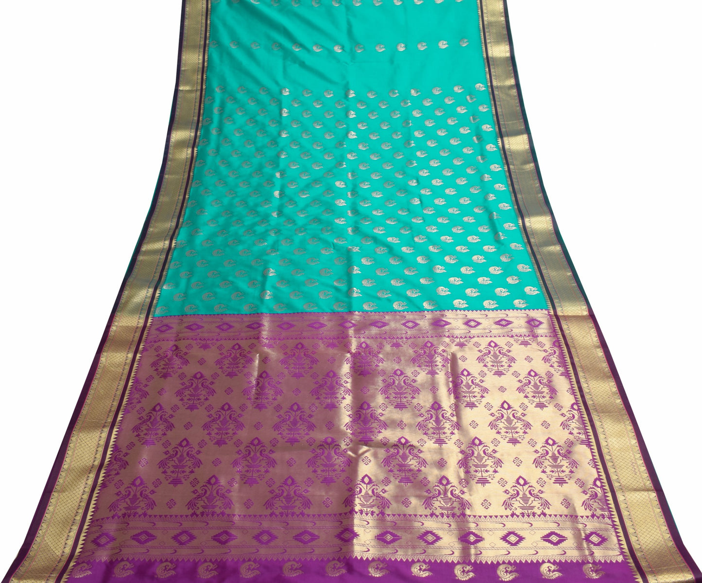 Indian Teal Green Sari Banarasi Art Silk Saree with Blouse Gold Zari Weaving