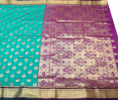 Indian Teal Green Sari Banarasi Art Silk Saree with Blouse Gold Zari Weaving