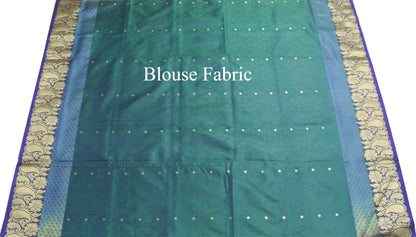 Indian Green Purple DualTone Sari Art Silk Banarasi Saree Blouse Gold Zari Woven