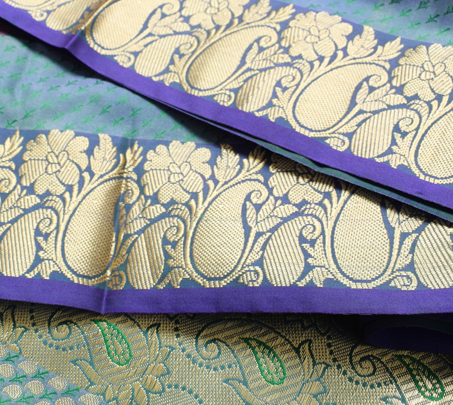 Indian Green Purple DualTone Sari Art Silk Banarasi Saree Blouse Gold Zari Woven