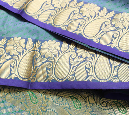 Indian Green Purple DualTone Sari Art Silk Banarasi Saree Blouse Gold Zari Woven