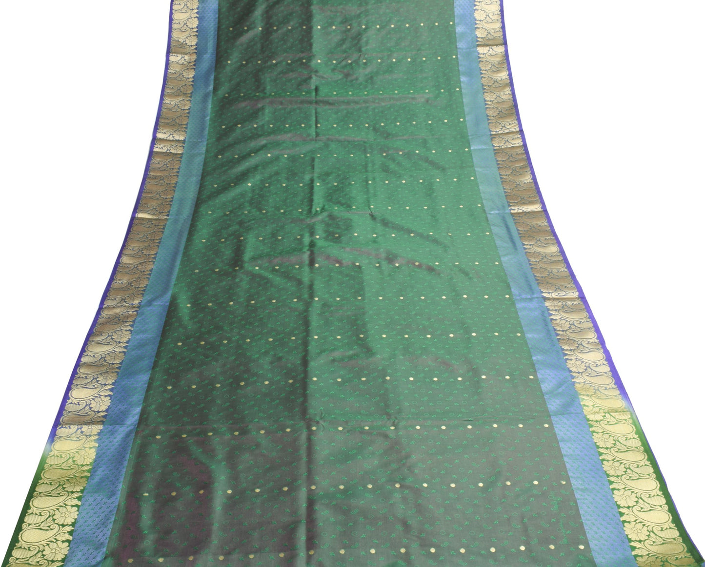 Indian Green Purple DualTone Sari Art Silk Banarasi Saree Blouse Gold Zari Woven