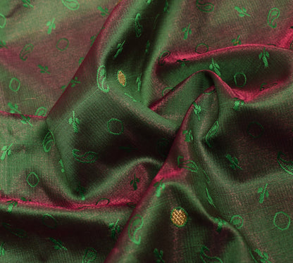 Indian Green Purple DualTone Sari Art Silk Banarasi Saree Blouse Gold Zari Woven