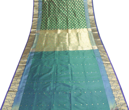 Indian Green Purple DualTone Sari Art Silk Banarasi Saree Blouse Gold Zari Woven