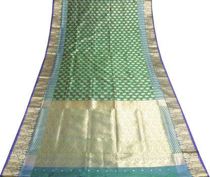 Indian Green Purple DualTone Sari Art Silk Banarasi Saree Blouse Gold Zari Woven
