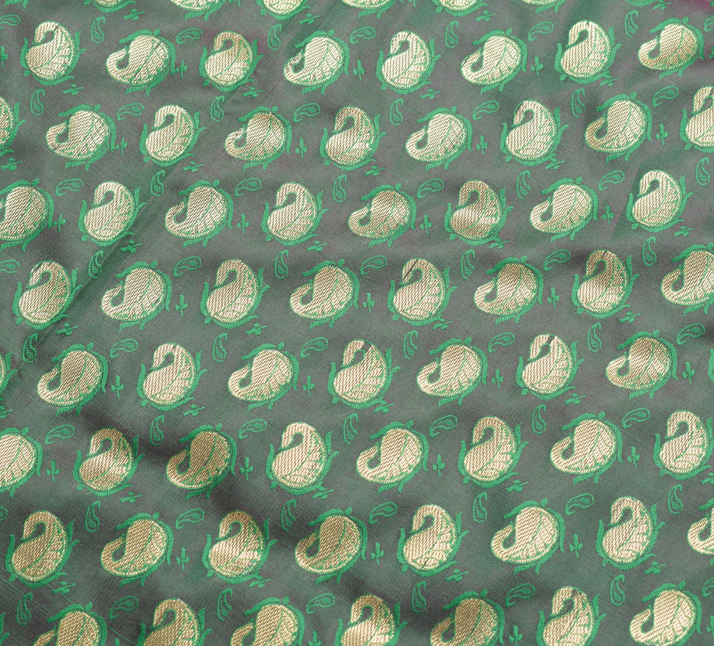 Indian Green Purple DualTone Sari Art Silk Banarasi Saree Blouse Gold Zari Woven