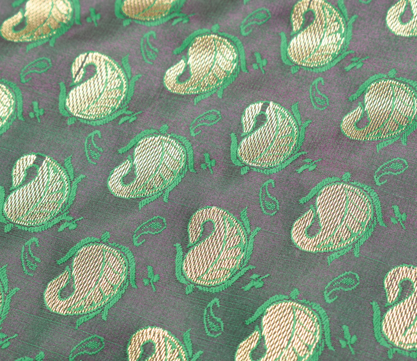 Indian Green Purple DualTone Sari Art Silk Banarasi Saree Blouse Gold Zari Woven