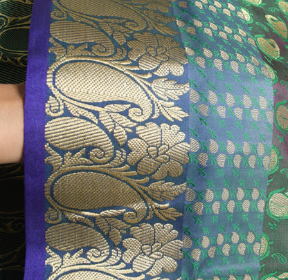 Indian Green Purple DualTone Sari Art Silk Banarasi Saree Blouse Gold Zari Woven