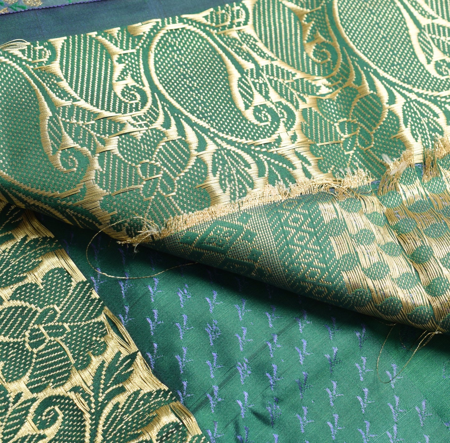 Indian Green Purple DualTone Sari Art Silk Banarasi Saree Blouse Gold Zari Woven