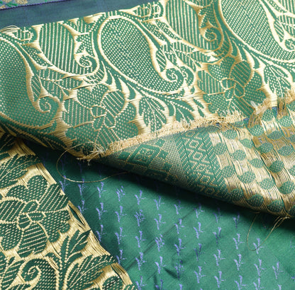 Indian Green Purple DualTone Sari Art Silk Banarasi Saree Blouse Gold Zari Woven