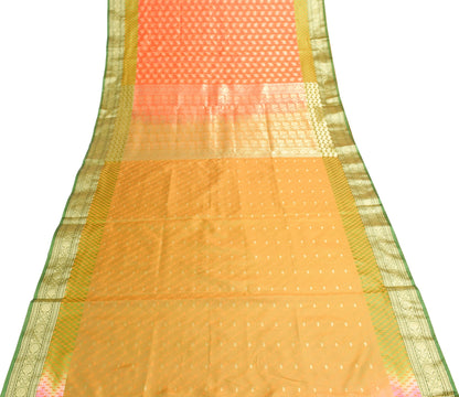 Indian Orange Dual Tone Sari Art Silk Banarasi Saree Blouse Gold Zari Woven