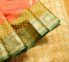 Indian Orange Dual Tone Sari Art Silk Banarasi Saree Blouse Gold Zari Woven