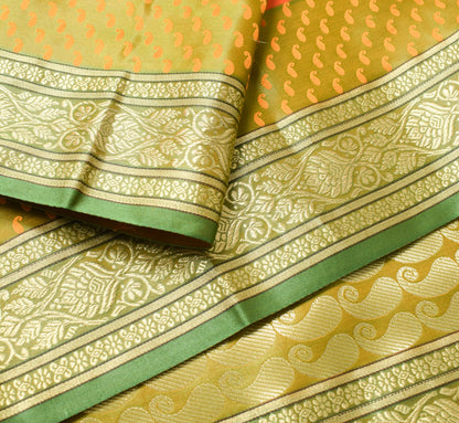 Indian Orange Dual Tone Sari Art Silk Banarasi Saree Blouse Gold Zari Woven