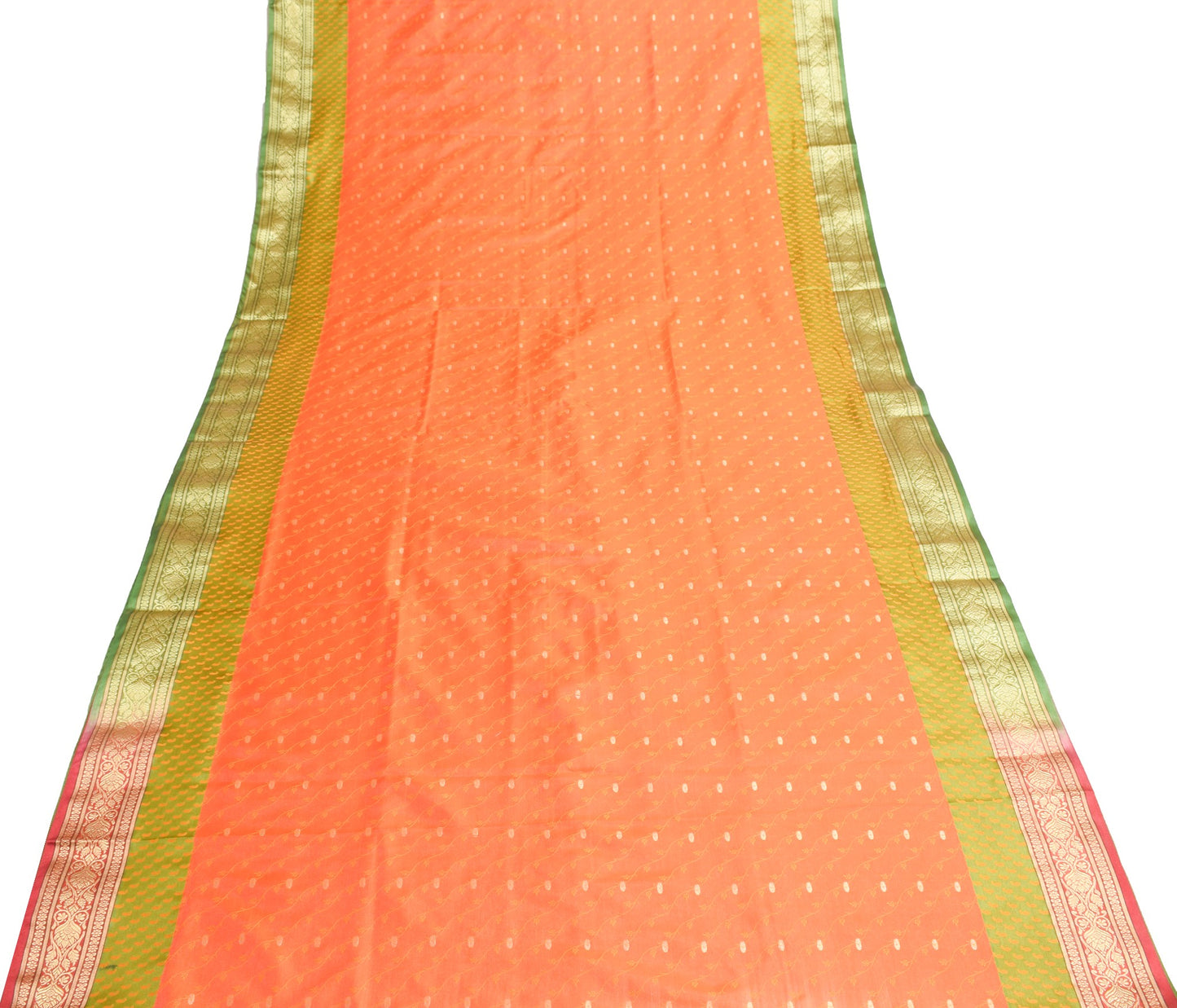 Indian Orange Dual Tone Sari Art Silk Banarasi Saree Blouse Gold Zari Woven