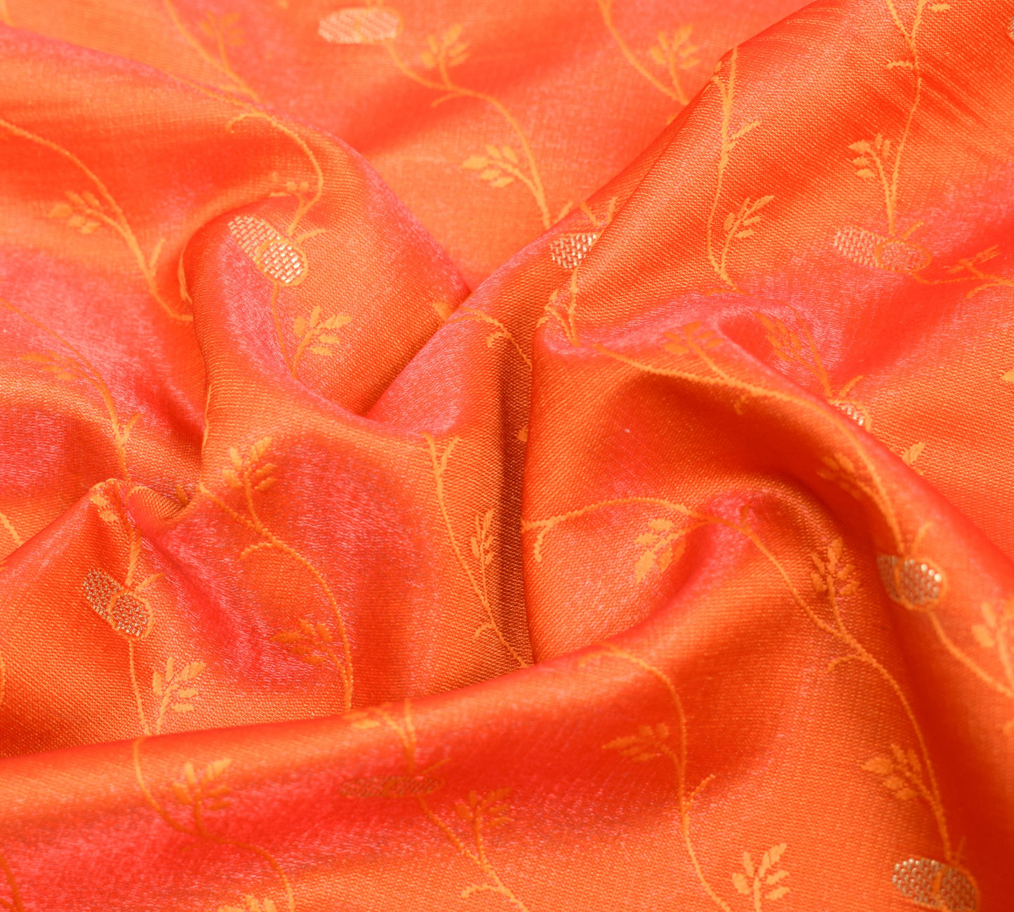 Indian Orange Dual Tone Sari Art Silk Banarasi Saree Blouse Gold Zari Woven