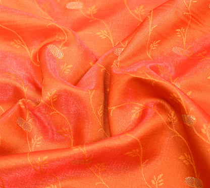 Indian Orange Dual Tone Sari Art Silk Banarasi Saree Blouse Gold Zari Woven