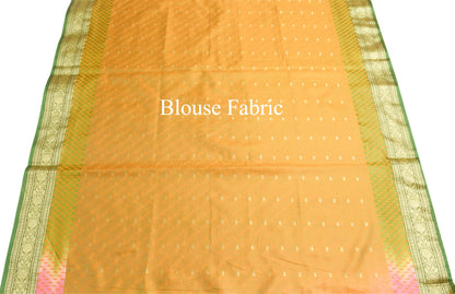 Indian Orange Dual Tone Sari Art Silk Banarasi Saree Blouse Gold Zari Woven