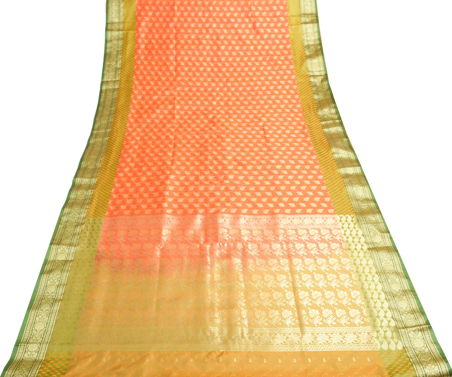 Indian Orange Dual Tone Sari Art Silk Banarasi Saree Blouse Gold Zari Woven