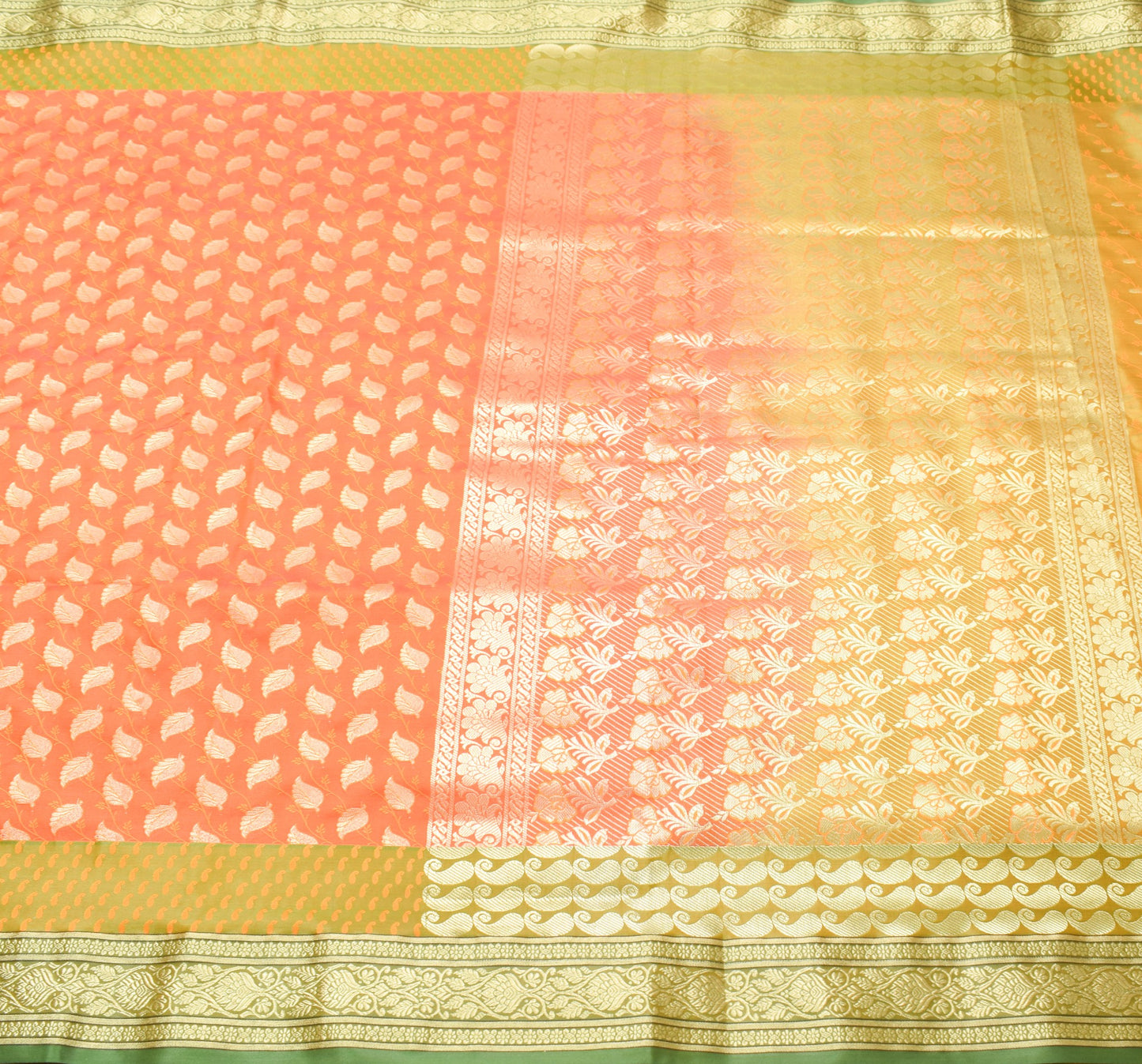 Indian Orange Dual Tone Sari Art Silk Banarasi Saree Blouse Gold Zari Woven